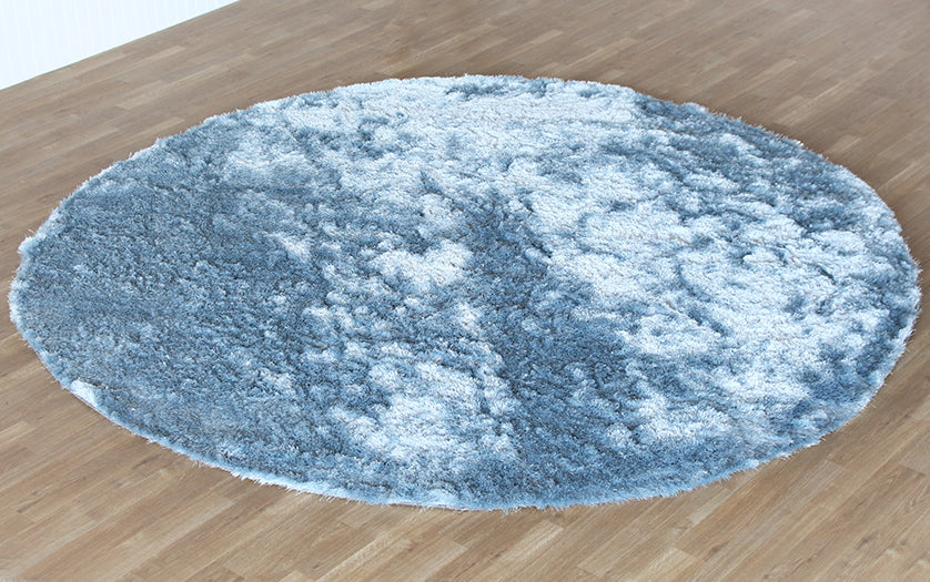 8' Round Light Blue Plush Rug