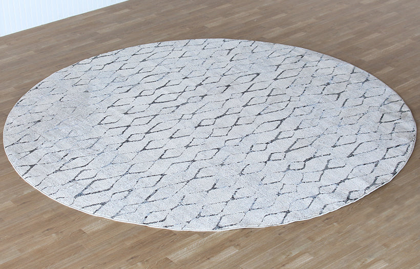 8'9" Round Ivory And Beige Diamond Rug