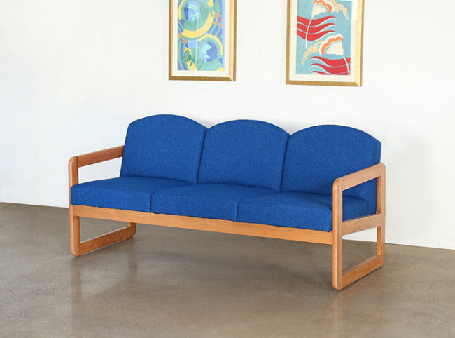 Natural Oak Sofa in Blue Upholstery