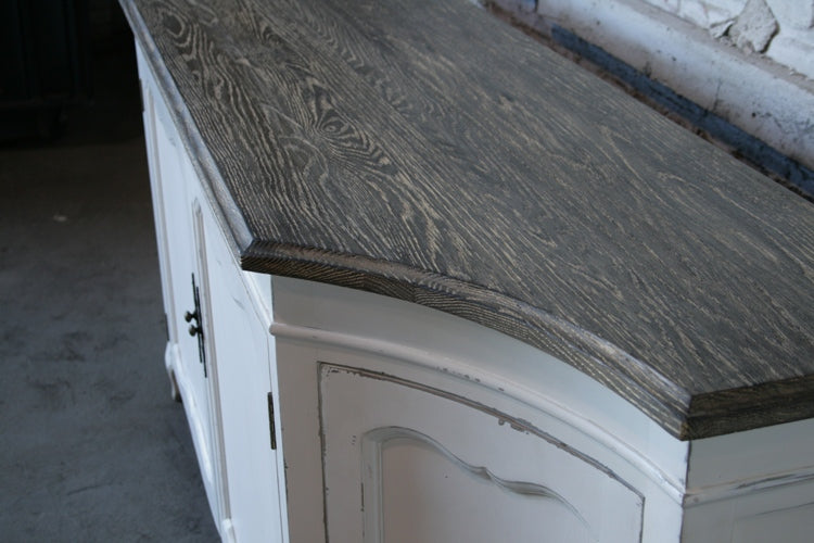 Antique White Distressed Louis Sideboard with Limed Wood Top