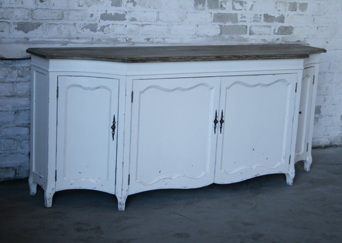Antique White Distressed Louis Sideboard with Limed Wood Top
