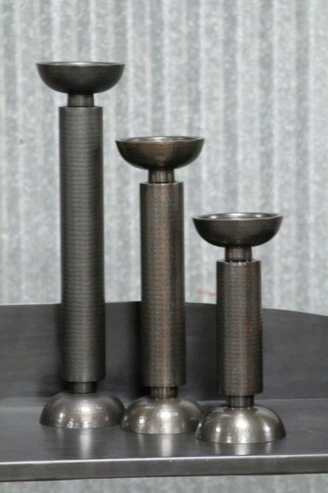 Set of 3 Ribbed Bronze Candleholders