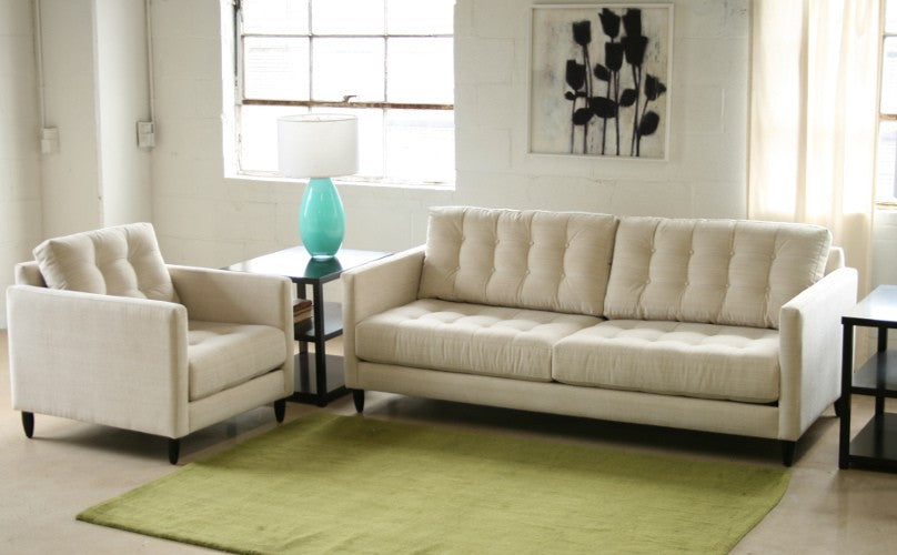 Tufted Vanilla James Sofa with Walnut Legs 