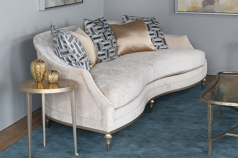 Blush Taupe Curved Arm Sofa With Toss Pillow Back