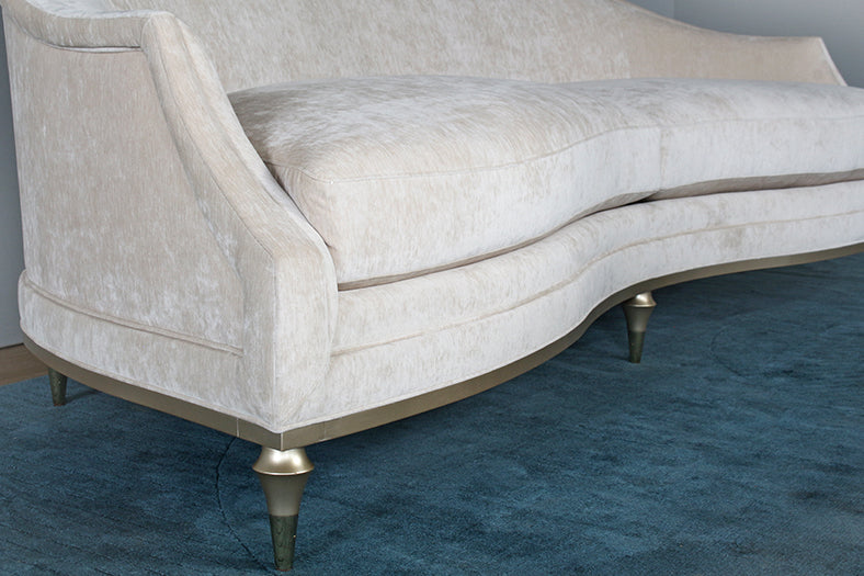 Blush Taupe Curved Arm Sofa With Toss Pillow Back