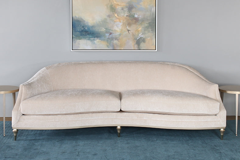 Blush Taupe Curved Arm Sofa With Toss Pillow Back