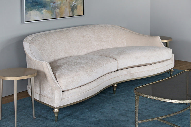 Blush Taupe Curved Arm Sofa With Toss Pillow Back