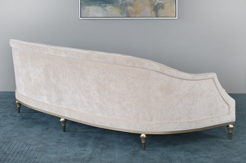 Blush Taupe Curved Arm Sofa With Toss Pillow Back