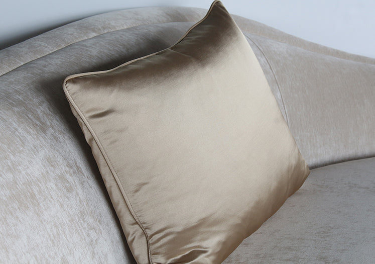 Blush Taupe Curved Arm Sofa With Toss Pillow Back