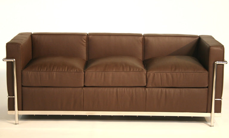 Dark Brown Leather Corbusier Style Sofa