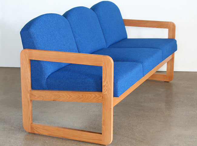 Natural Oak Sofa in Blue Upholstery
