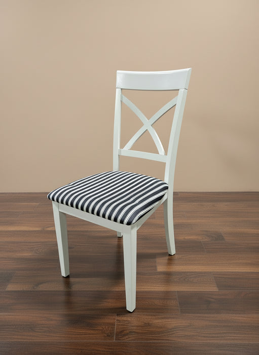 X Back Dining Chair in White with Striped Cushion