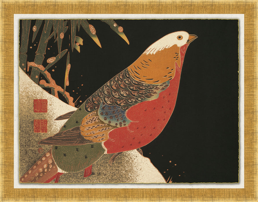 Vintage Birds On Black 4 30.5W x 27.5H