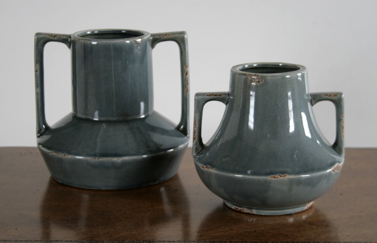 S/2 Small Blue Gray Ceramic Urns