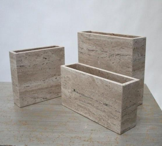 Set of 3 Assorted Rectangular Travertine Vases