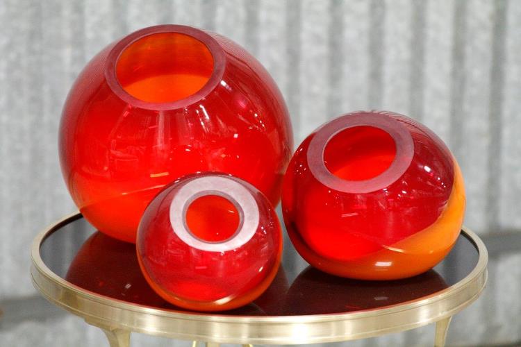 Set of 3 Red and Orange Ball Vases