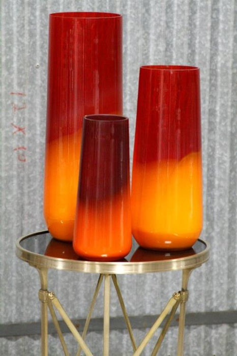 Set of 3 Red and Orange Taper Vases