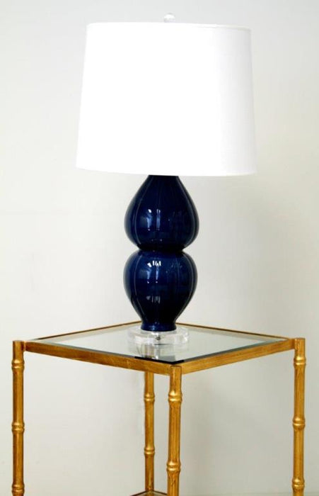 Navy Ceramic Gourd Table Lamp