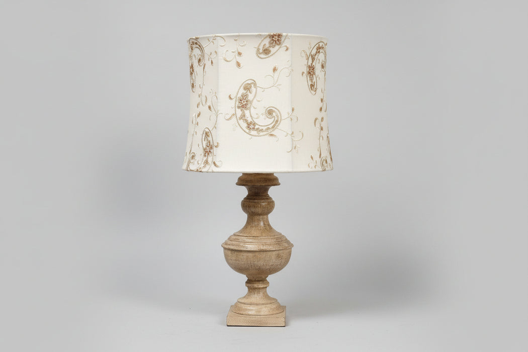 Blonde Urn Table Lamp with Embroidered Silk Shade