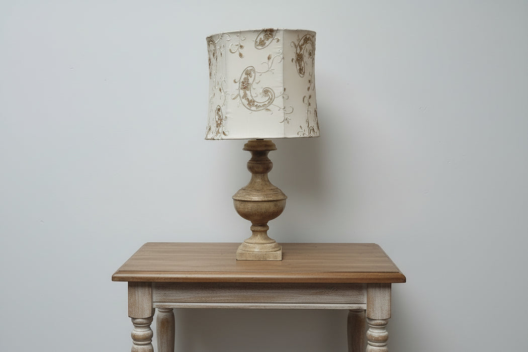Blonde Urn Table Lamp with Embroidered Silk Shade