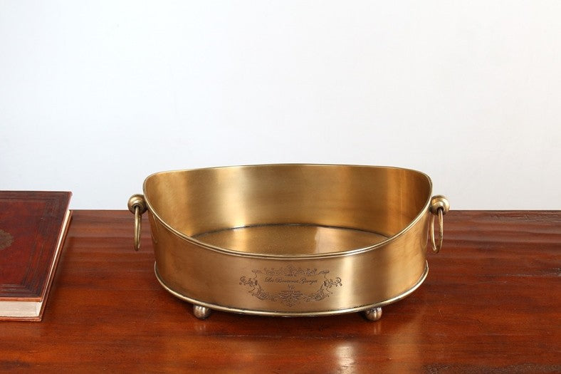 Antiqued Brass Oval Footed Tray