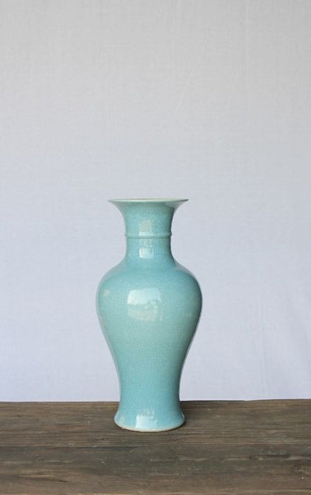 VASE203LA - Aqua Crackle Fish Tail Vase