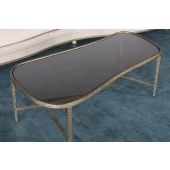 Gold Contoured Coffee Table With Tinted Glass Top 