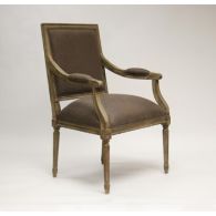 Limed Gray Louis Arm Chair with Aubergine Linen Upholstery