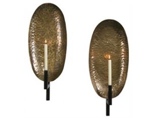 Pair of Antique Brass Oval Wall Sconces