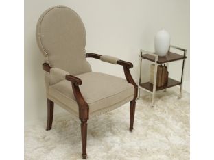 Taupe Linen Arm Chair with Nickel Nailhead Trim
