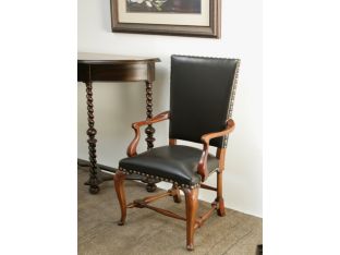 Black Leather Arm Chair with Cabriole Legs