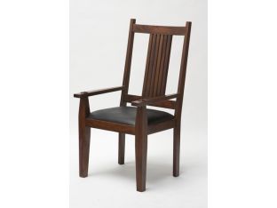 Mission Style Arm Chair with Black Leather Seat