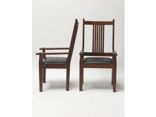 Mission Style Arm Chair with Black Leather Seat