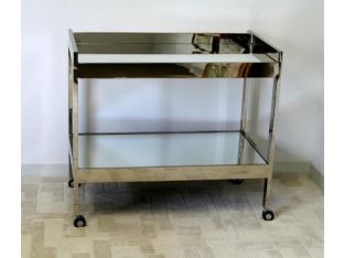 Nickel Bar Cart With Mirrored Top