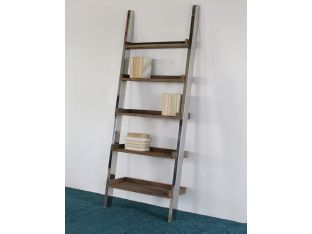 Reclaimed Wood and Stainless Steel Leaning Bookcase