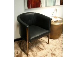 Antique Brass Chair with Black Leather Upholstery