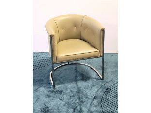 Polished Nickel Chair with Khaki Leather Upholstery