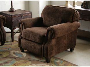 Brown Velvet Transitional Rolled-Arm Club Chair