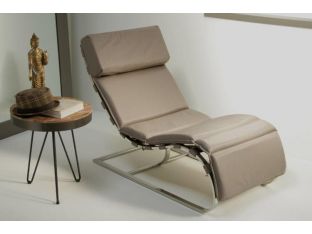 Taupe Leather and Chrome Chaise Lounge