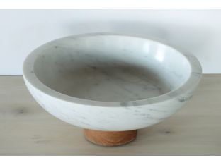 White Marble Bowl on Auburn Pedestal Base - Cleared