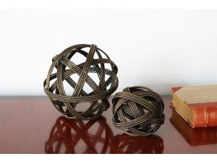 Brass Rolled String Balls Set Of 2 - Cleared