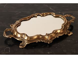 Ornate Brass Mirrored Tray - Cleared
