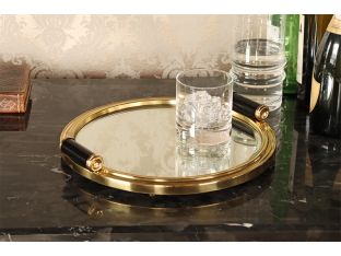 Brass Round Beveled Mirror Tray - Cleared