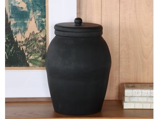 Large Black Reclaimed Wood Jar w/Lid - Cleared 