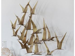 Abstract Brass Seagulls Wall Sculpture - Cleared Décor