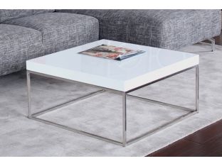 High Gloss White and Stainless Steel Square Coffee Table