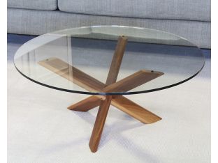 Glass Top Table With Modern Wooden Cross Base 