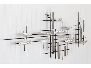Ground Steel Abstract Grid Wall Sculpture 43W X 22H - Cleared Decor