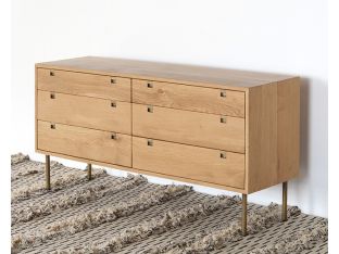 Danish Modern Natural Oak 6 Drawer Dresser With Brass