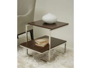 Chrome and Walnut Large End Table